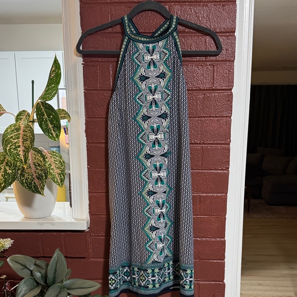 Y2K Max Studio Teal and Black Patterned Dress